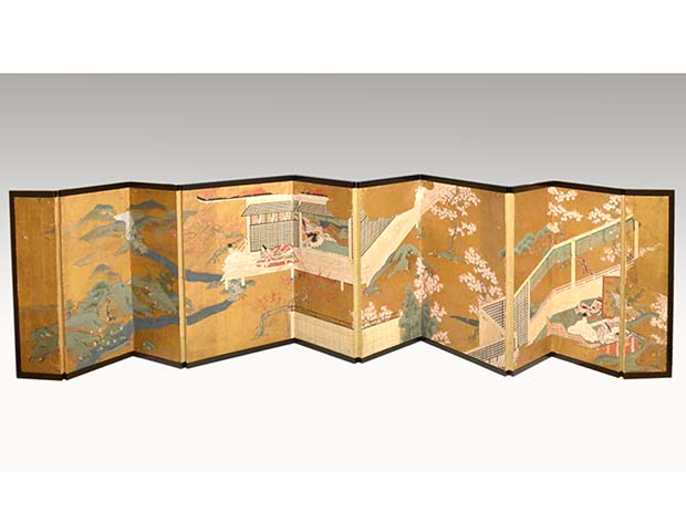 有職殿中の図 十枚折小屏風 土佐派 江戸初期 雛屏風にも | 古美術ささき