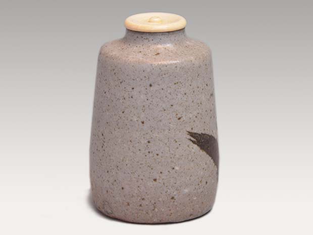 唐津焼茶入 四代 中野陶痴（作）共箱 象牙蓋 仕覆「間道」 | 古美術ささき