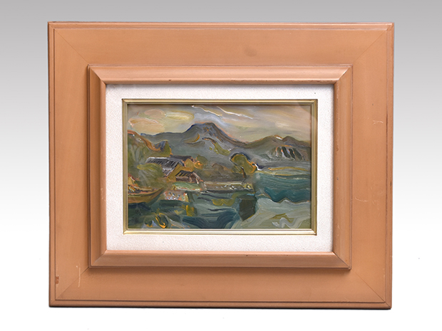 野口謙蔵 板に油彩「湖邊」サムホール 野謙の会登録証書付 | 古美術ささき