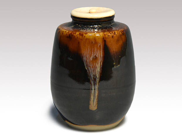 肩衝茶入 桶谷定一(作) 共箱 象牙蓋 仕服(七曜太子) | 古美術ささき