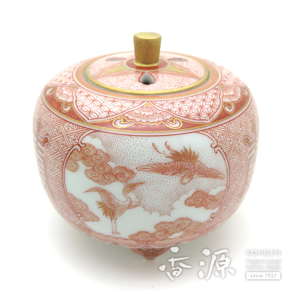 九谷焼 3.5号香炉 赤絵 雲鶴文 ［大酒清山］の通販 - お香専門店香源