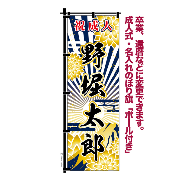 卒業 入学 等に変更可能 成人式 のぼり旗 黒帯 黒ポール付き 成人式柄