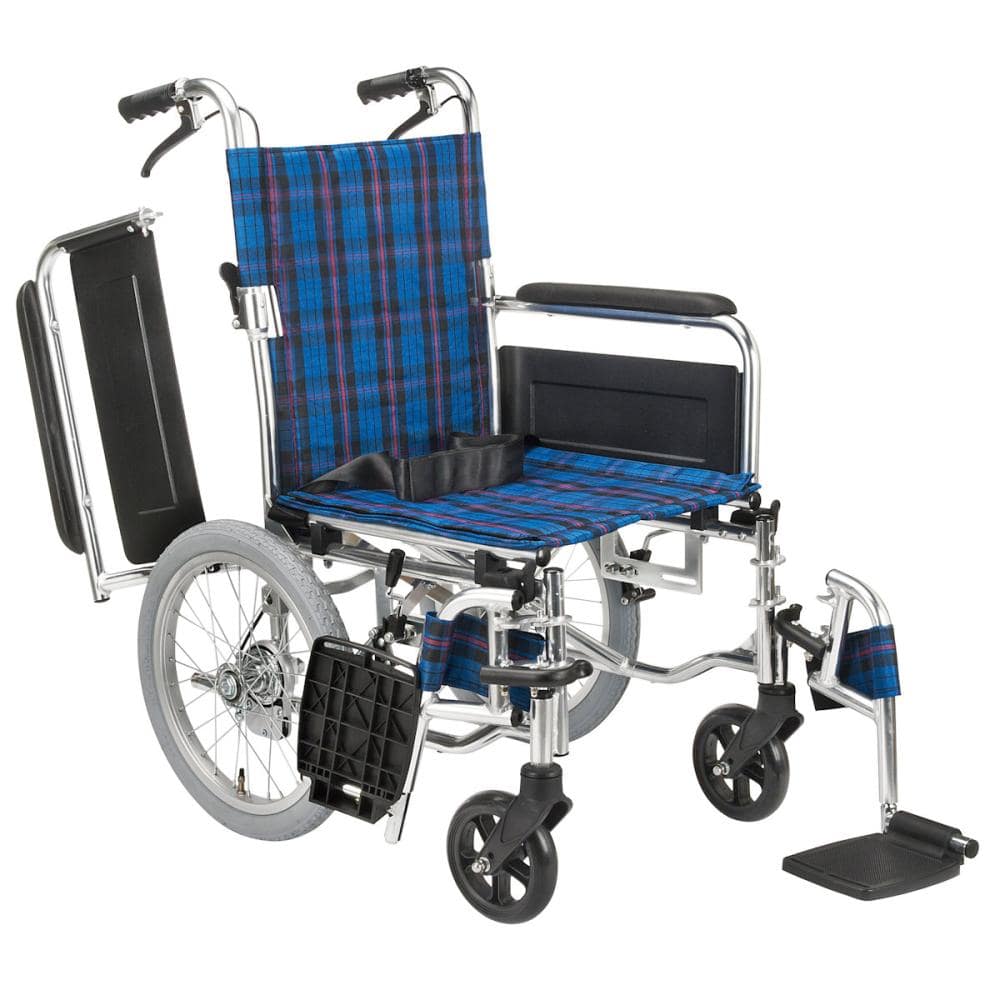 マキテック 車いす 多機能タイプ 介助式 ネイビーチェック KS70