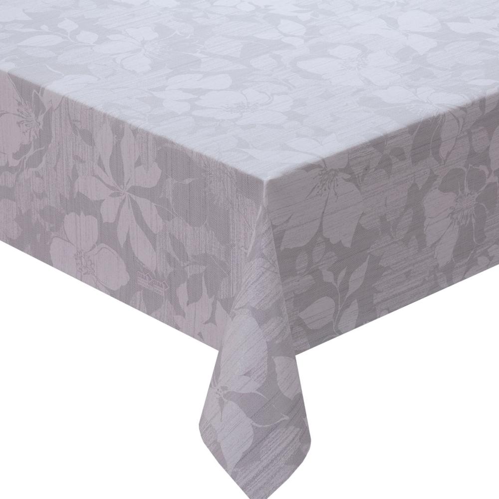 明和グラビア 抗ウィルス・抗菌テーブルクロス 白花 グレー NTCV