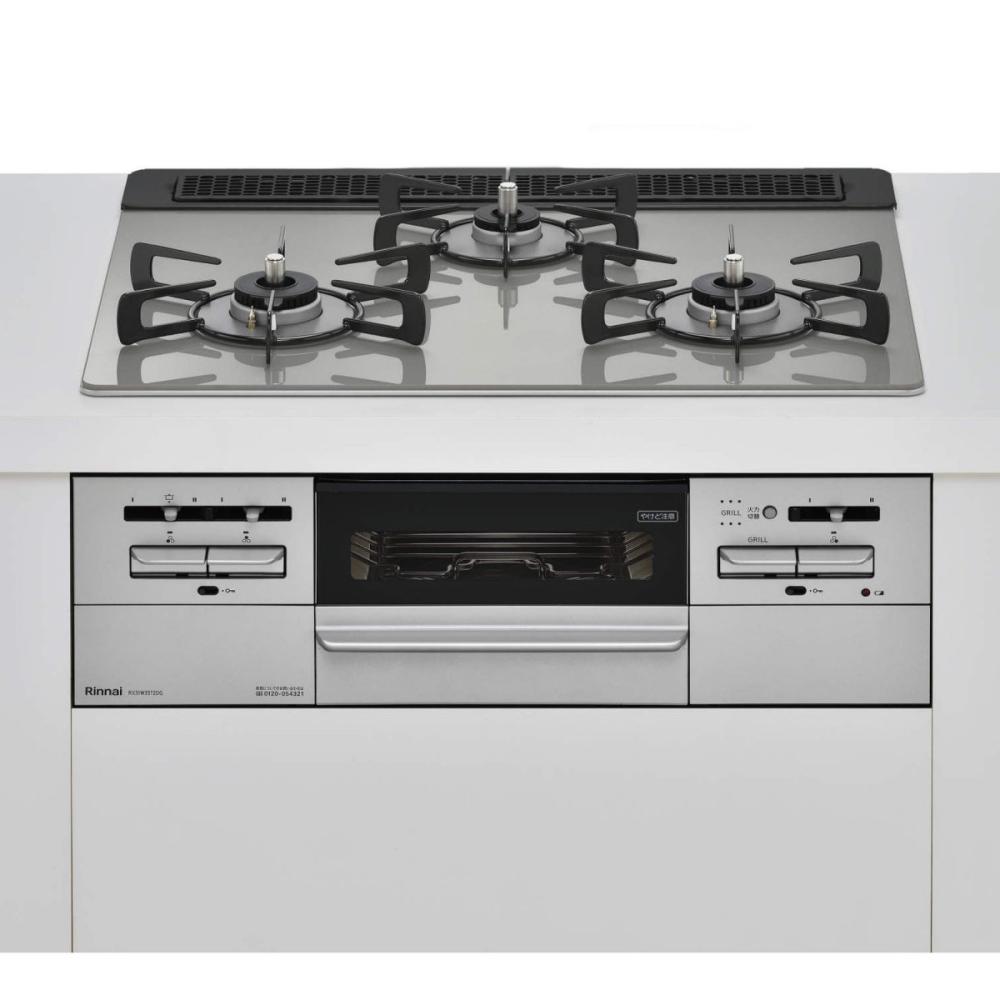 リンナイ ビルトインコンロ ガラストップ：シルキーシルバー 都市ガス