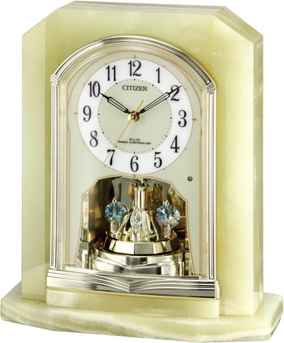リズム シチズン 大理石電波置時計 4RY691 ライトグリーン 縦