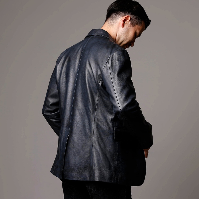 Mo-Laws ラム革 テーラードジャケット 2つボタン メンズ ネイビー M/L