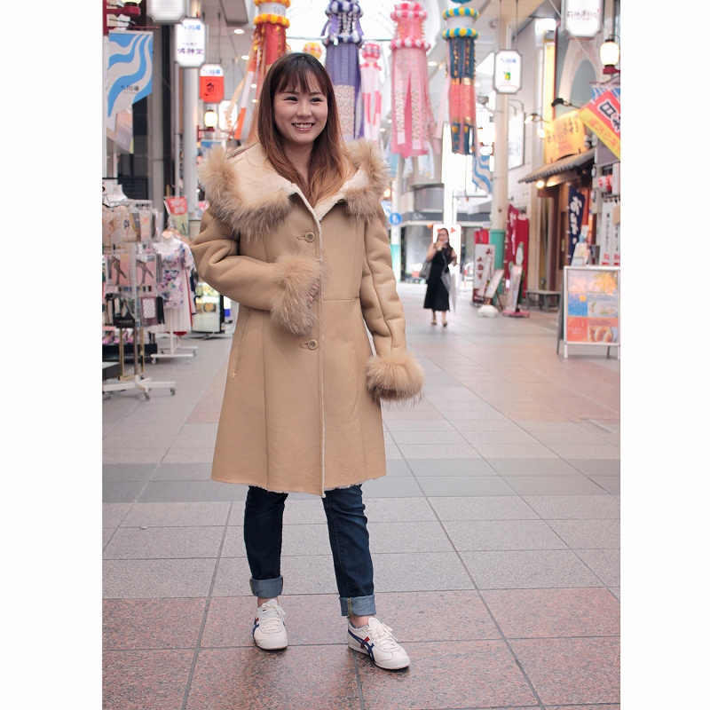 ムートンコート ラム革 ダブルフェイス ロングコート レディース 9号