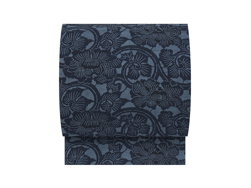 花唐草模様藍型絵染名古屋帯(w89086KK) 帯紹介