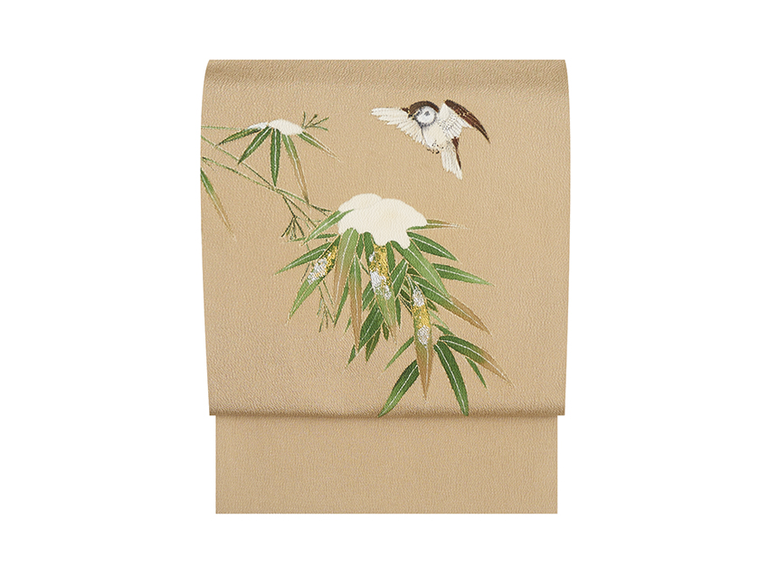 雪持ち笹に雀開名古屋帯(r20_11104AY) 帯紹介