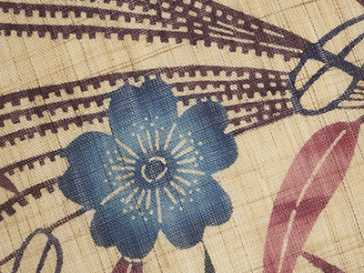 ススキに花と鳥模様本場琉球紅型麻名古屋帯 日本工芸会正会員 城間栄順