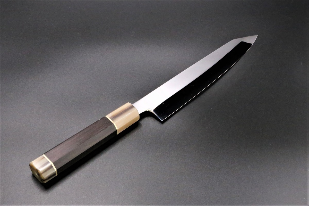 勘所切付 V金10号 210mm 両刃しのぎ有 全鋼本焼 全鏡面 黒檀柄-歌舞伎