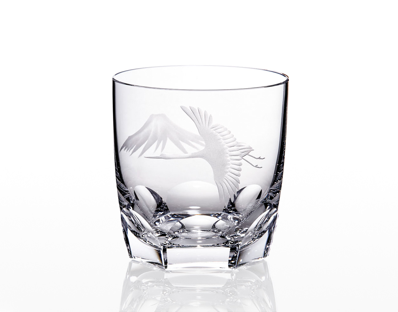 ロックグラス＜鶴と富士山＞ | カガミクリスタル