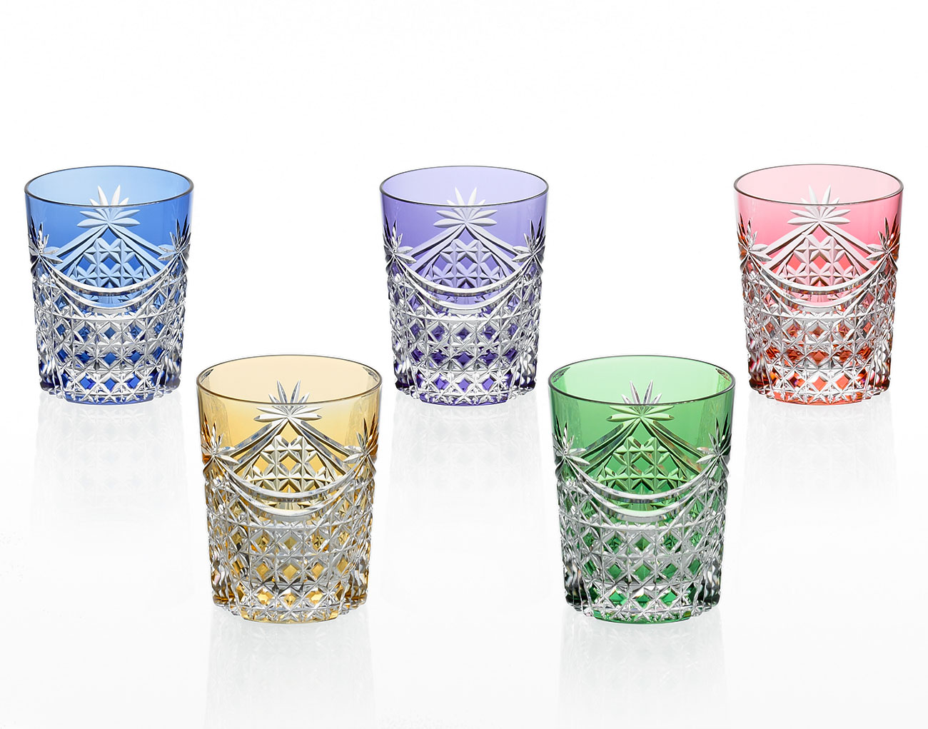 江戸切子 ロックグラスセット＜幕襞に四角籠目紋＞ | カガミクリスタル