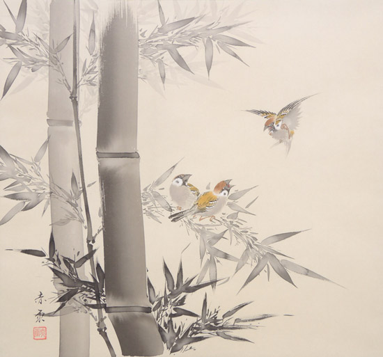 掛け軸 竹に雀 (山口赤雨) 送料無料 （掛軸小物なし） 【掛軸】 商品