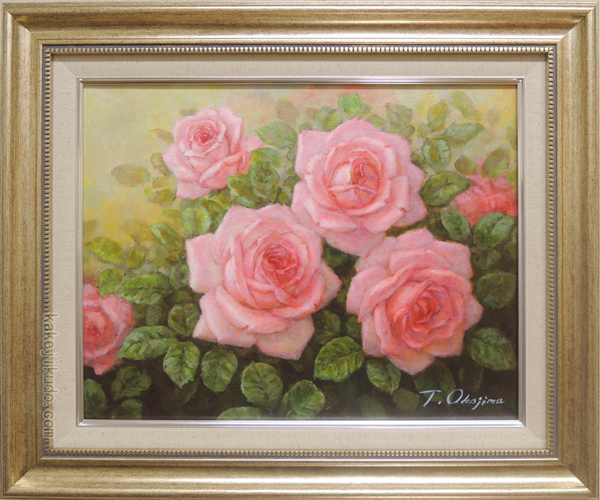 絵画 油絵 ばら（ピンクのバラ） （岡島哲夫） 送料無料 【肉筆