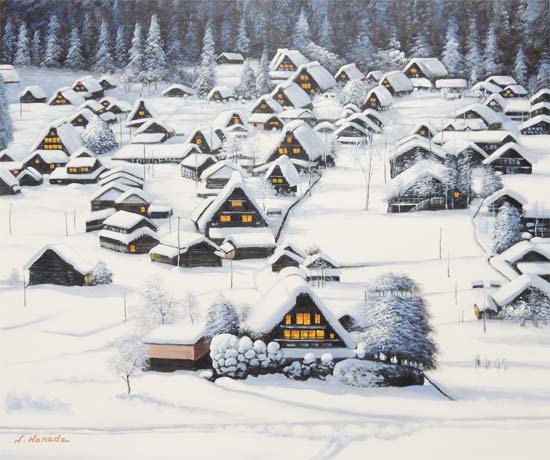 絵画 油絵 白川郷 F50号 （原田信夫） 送料無料 【海・山】【肉筆