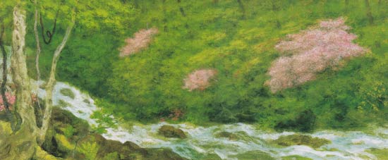 奥田元宋 絵画 渓澗春耀 送料無料 【複製】【美術印刷】【巨匠】【横長