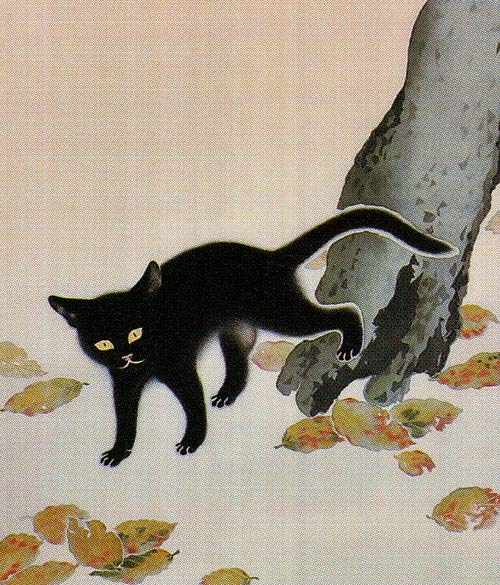 掛け軸 菱田春草 『柿に猫』 送料無料 【掛軸】【一間床・半間床】【秋