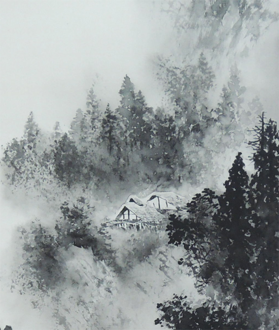 掛け軸 水墨山水 (中沢樹芳) （掛軸小物なし） 送料無料 【掛軸】 商品