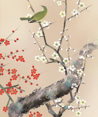 掛け軸 渓月 梅に鶯 絹本 希少 軸装 茶道具 掛軸 美品 です。 掛け軸