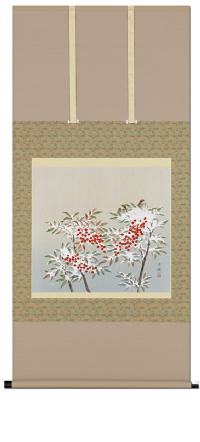 南天に雪 鈴木秀湖 （尺八横）肉筆！ 冬 - 掛け軸（掛軸）販売通販なら