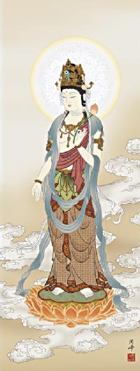 雲上観音 高畠周峰 （暁山会） 尺五 日本製 観音 - 掛け軸（掛軸）販売