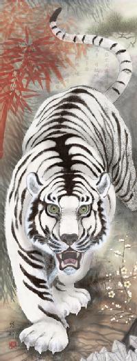 消災百虎朱竹之図（しょうさいびゃっこしゅちくのず） 加納 悠峰 尺五