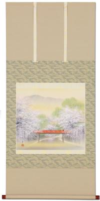 春の小京都」 川島正行 尺八横【肉筆】！ 山水画 - 掛け軸（掛軸）販売