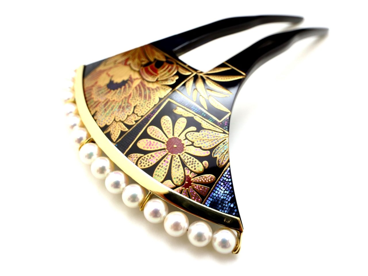 アンティーク・菊屋 永正作 本鼈甲螺鈿細工金蒔絵四季花丸紋の