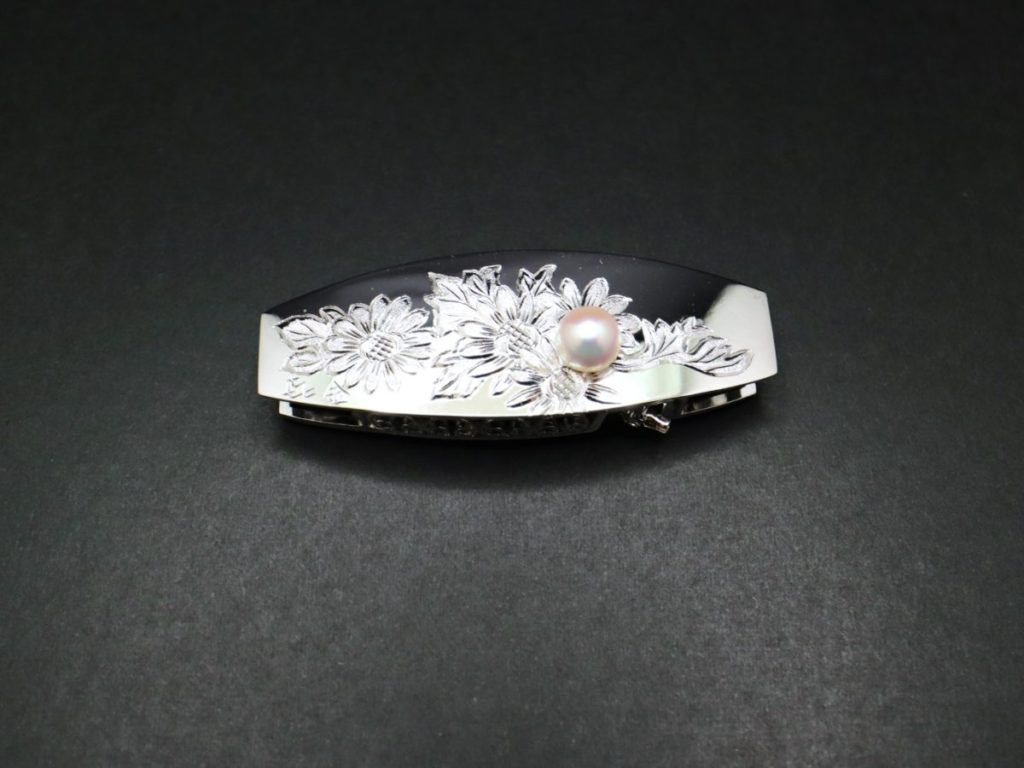 銀製アコヤパール付きブローチ兼用帯留｜結婚披露宴、各種式典など、準
