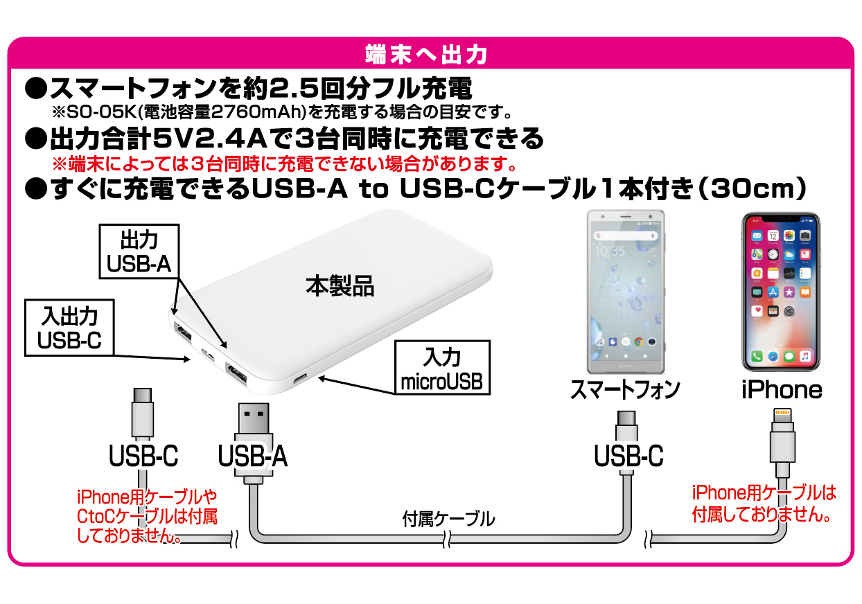 モバイルバッテリー10000mAh type-C WH – カシムラ