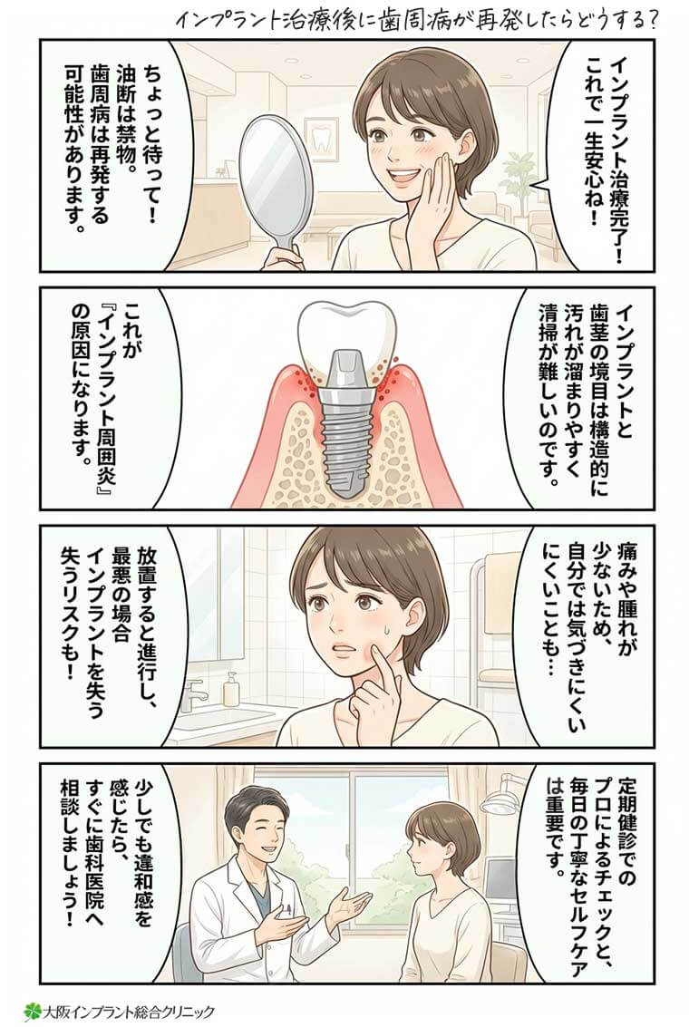 インプラント治療後に歯周病が再発したらどうする？原因と正しい対処法
