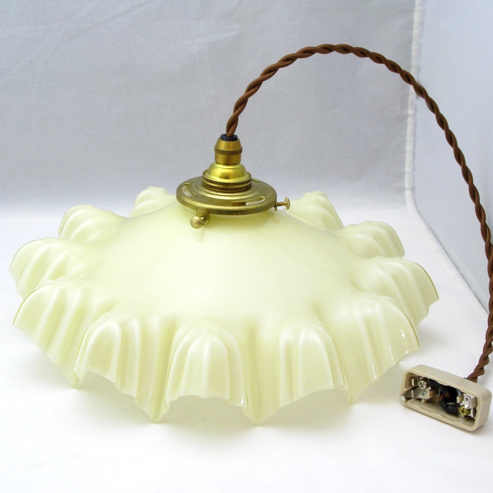 フランス アンティーク フリルガラスシェード ペンダントランプ | キヤ