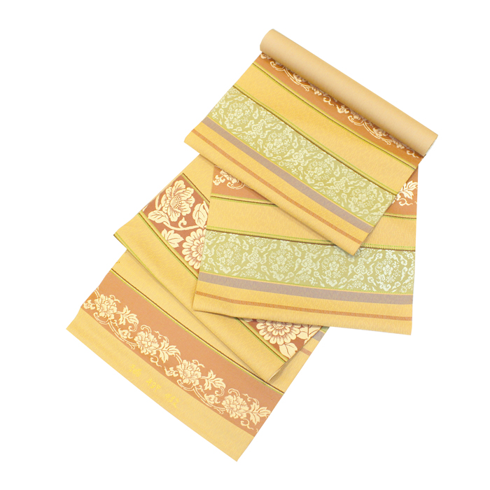 西陣織 九寸名古屋帯 六通柄｜ふくい謹製｜唐華・牡丹唐草文様｜お茶席