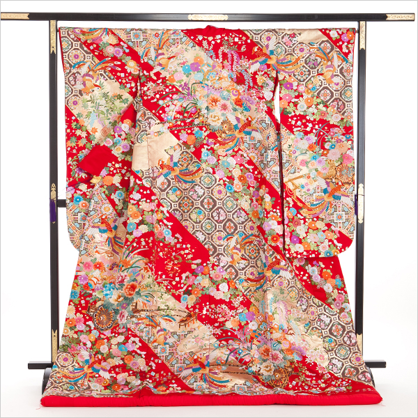 花嫁 正絹 色打掛レンタル 010052 赤 蜀甲 手縫 相良刺繍