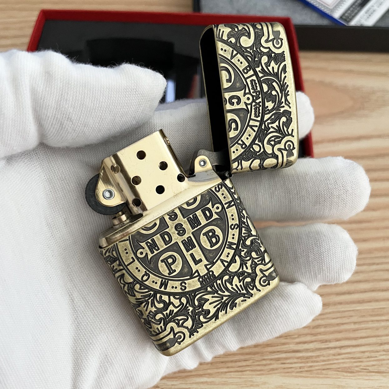 Zippo Armor St. Benedict Deep Engraved Constantine Lighter 29719