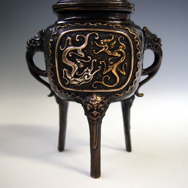 dk7,龍獅子香炉 二上元威作 【 高岡銅器 】