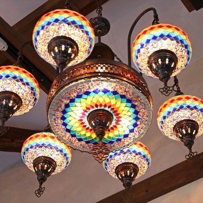トルコランプ モザイクランプ モザイクガラスランプシャンデリア 6灯