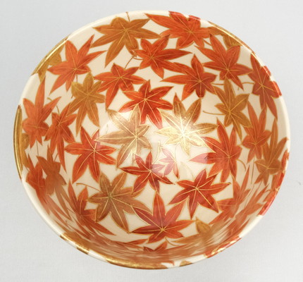 茶道具 茶碗 仁清 色絵 柳に鴛鴦 茜窯 岡田華渓 茶道具 茶碗 仁清 色絵