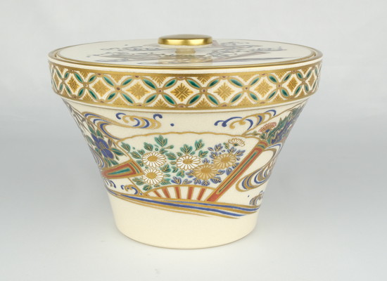 栗山園オンライン通販部 / 【出物】 色絵古清水末広型波に扇面水指 清