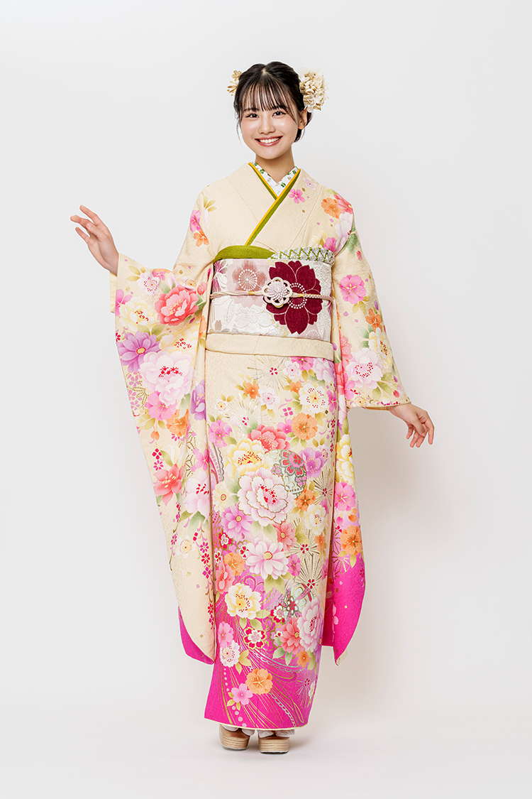 No.36368 【残りわずか】【お仕立上り振袖/京友禅】【黄】ピンクと黄色