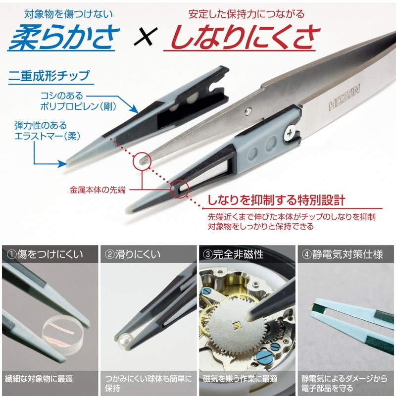 P-640-J ESDソフトチップピンセット【HOZAN】 ホーザン株式会社