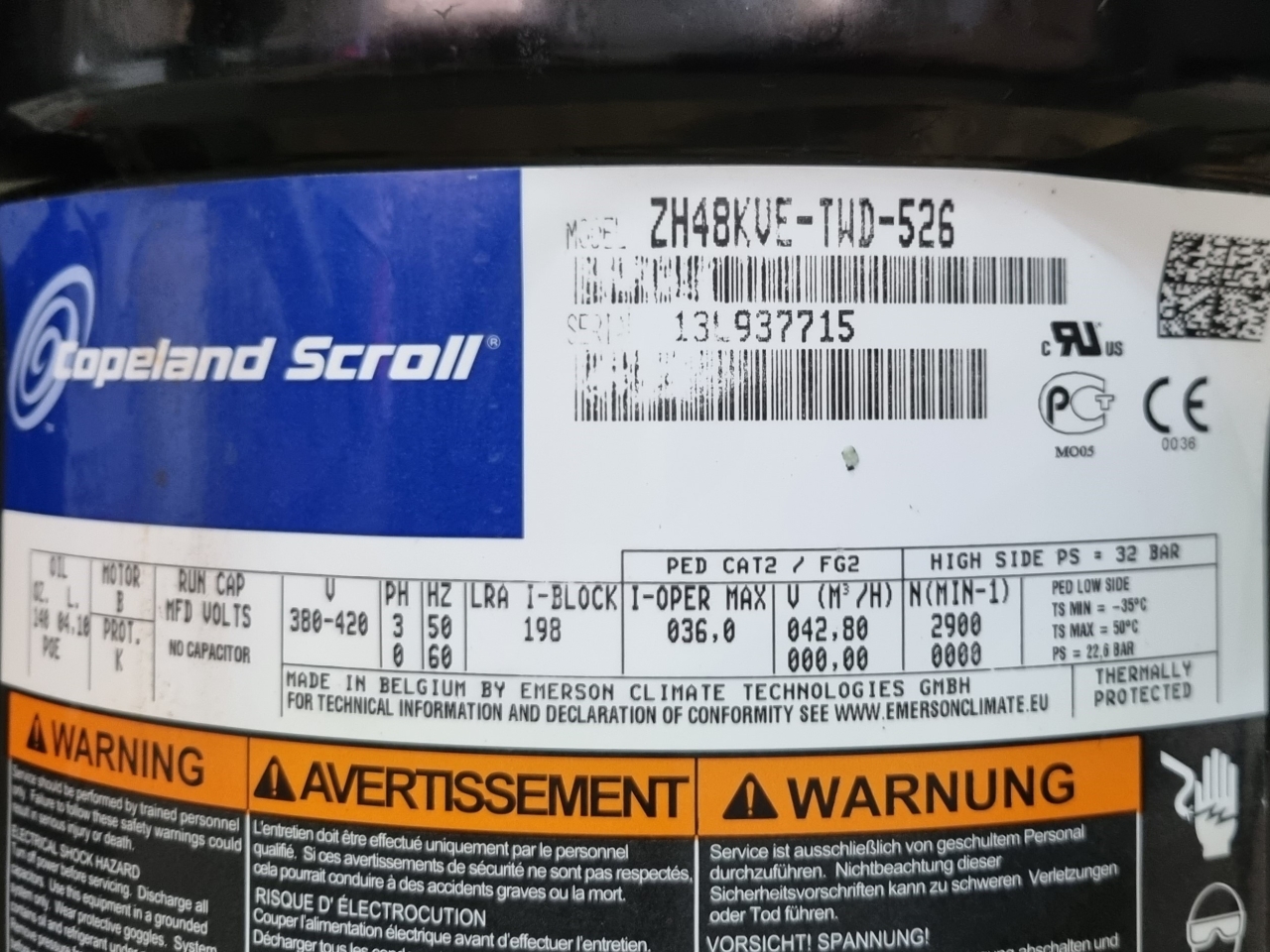 Used Copeland ZH48KVE-TWD-526 scroll compressor | HOS BV