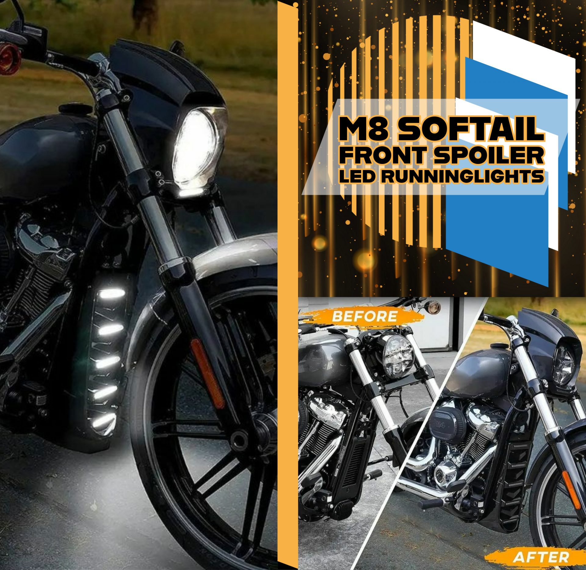 LEDランニングライト付き フロントスポイラー M8ソフテイル用 ブラック