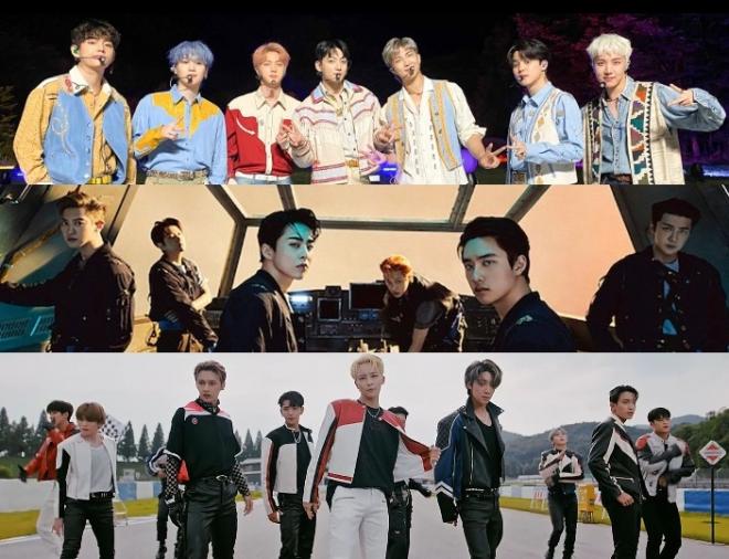 BTS, EXO, & SEVENTEEN Announced As Leading Boy Groups In August