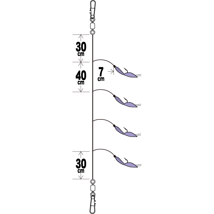 船極 ライトタックル 落し込み ツイストケイムラレインボー 4本鈎