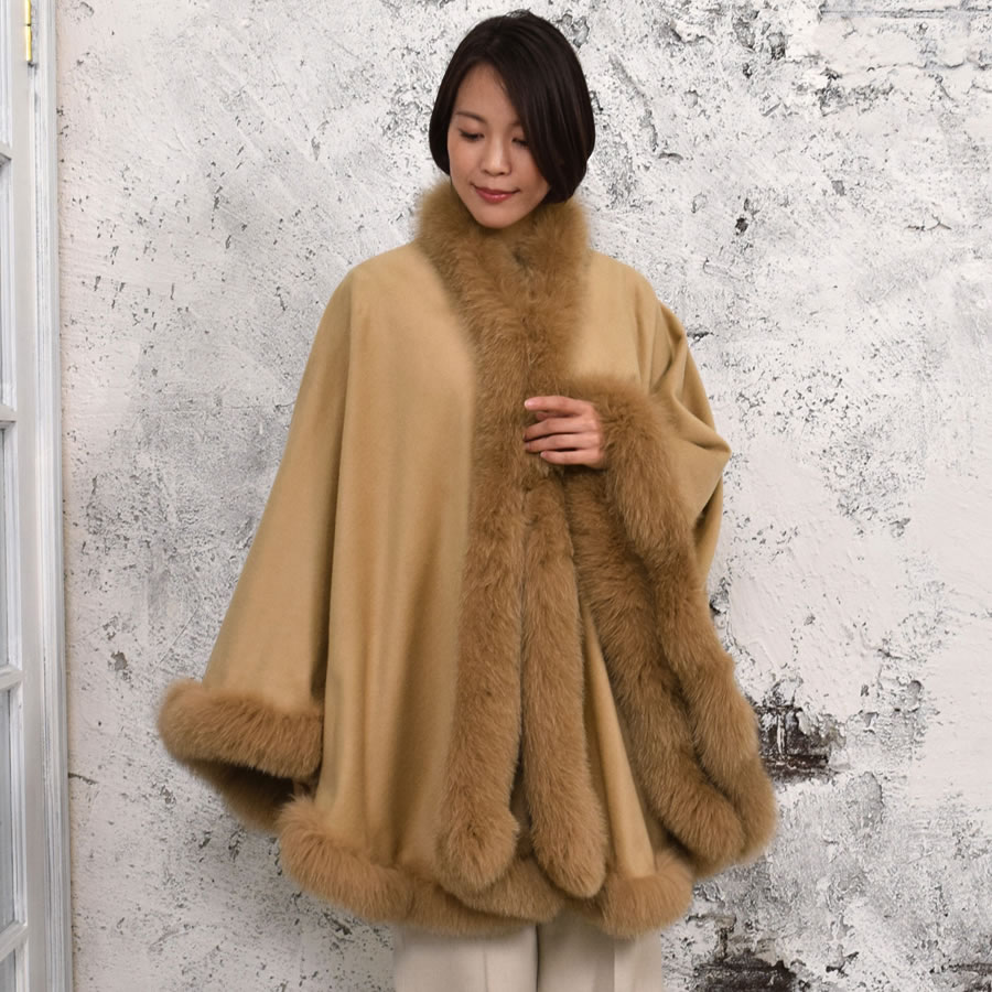 30%OFF 会員価格適用外】日本製 カシミヤ100% 大判ケープ フォックス