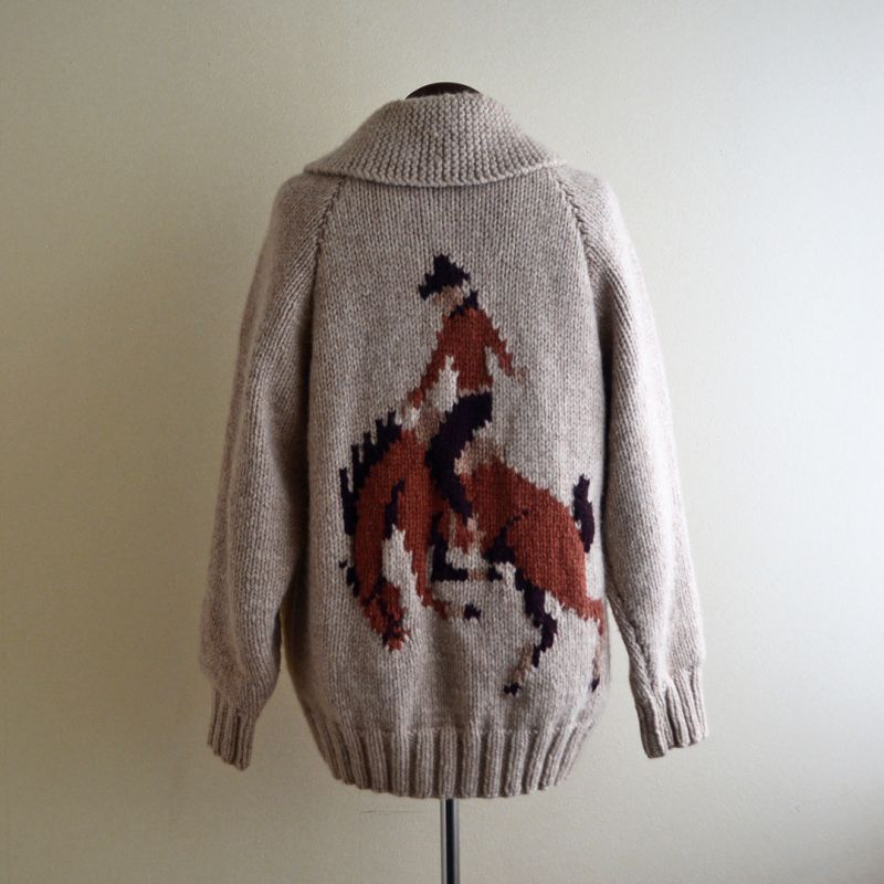 1960s〜 カウボーイ柄カウチンセーター 実寸ML - 古着屋HamburgCafe