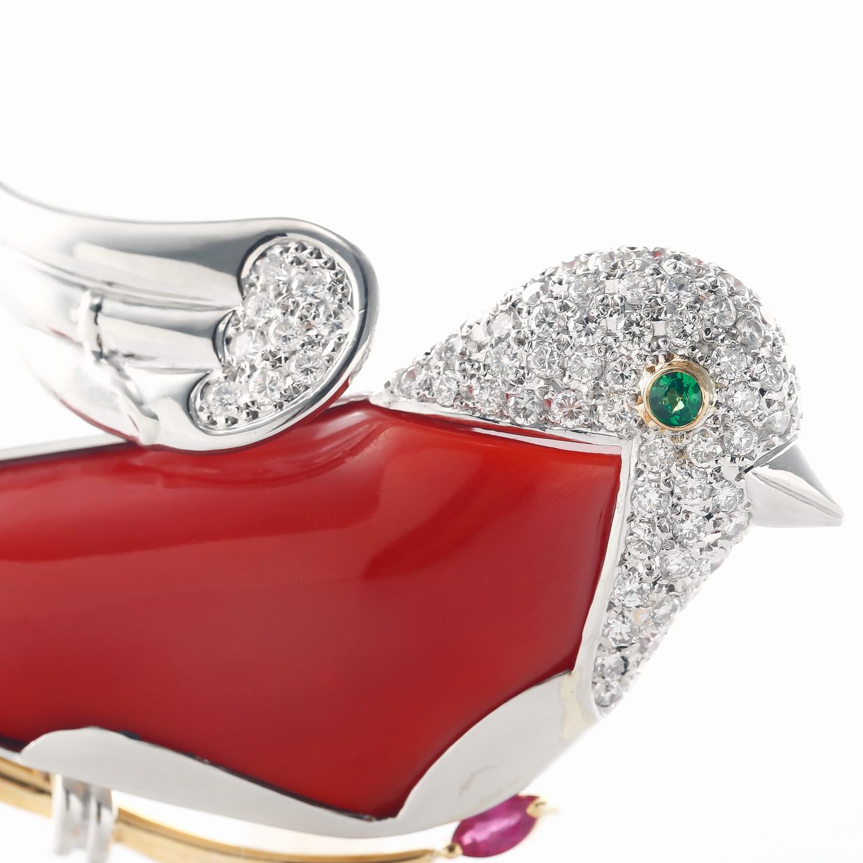 血赤珊瑚鳥のブローチ 品番838 | ㈱ハナジマ 東京都江戸川区